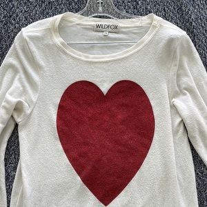 Wildfox White/Glitter Red Heart Long Sleeve Sweater Top Size XS